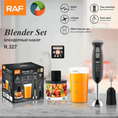 RAF Hand Blender Set 4 in 1 - 800Watts turbo speed option - Stainless Steel